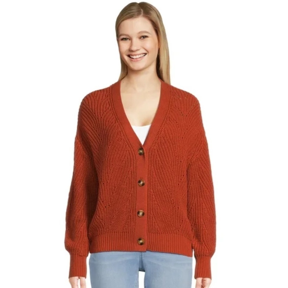Time And Tru Women’s Boyfriend Auburn Sun Orange Button Down Sweater Sz XXXL 22